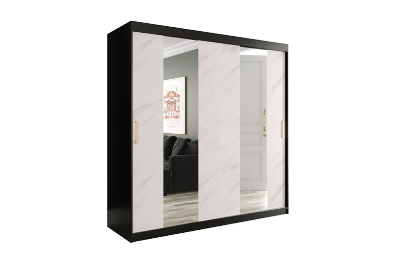 Garderobe 200x200x62 cm - Sort|Hvid|Marmor|Guld - Opbevaring - Tøjopbevaring - Garderobeskabe