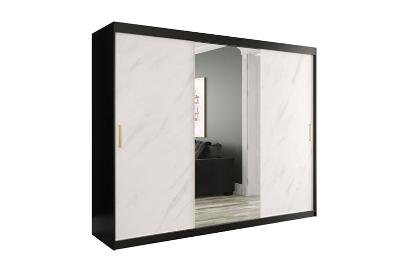 Garderobe 200x250x62 cm - Sort|Hvid|Marmor|Guld - Opbevaring - Tøjopbevaring - Garderobeskabe