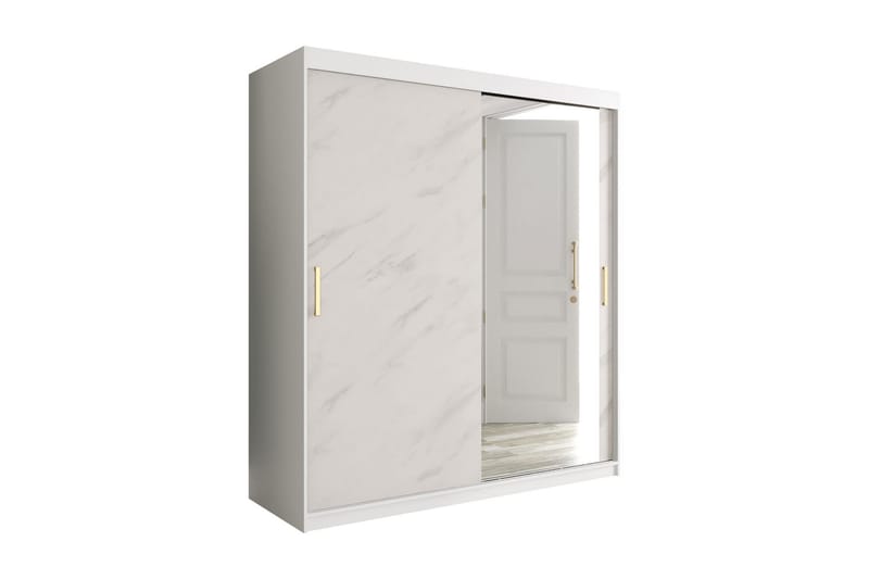 Marmuria Garderobe med Spejl 180 cm Marmormønster - Hvid/Guld - Opbevaring - Tøjopbevaring - Garderobeskabe