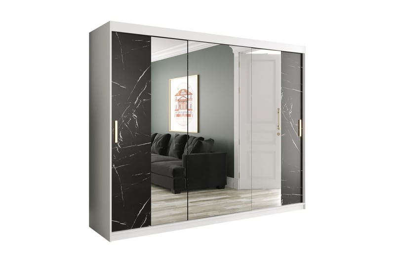 Marmuria Garderobe med Spejle Kant 250 cm Marmormønster