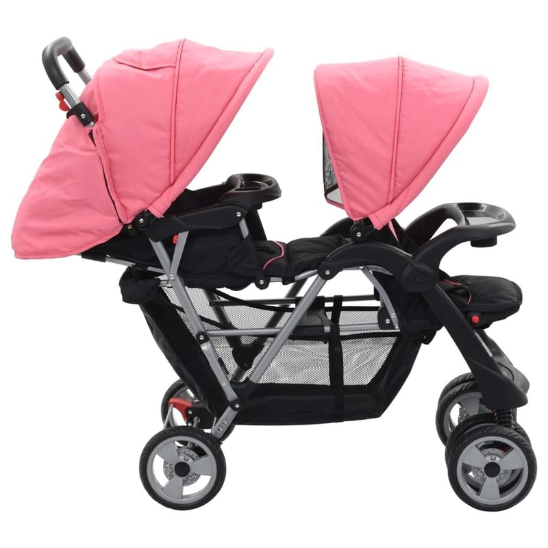 tvillingklapvogn stål pink og sort - Lyserød - Sport & fritid - Til børn - Barnevogn - Klapvogn