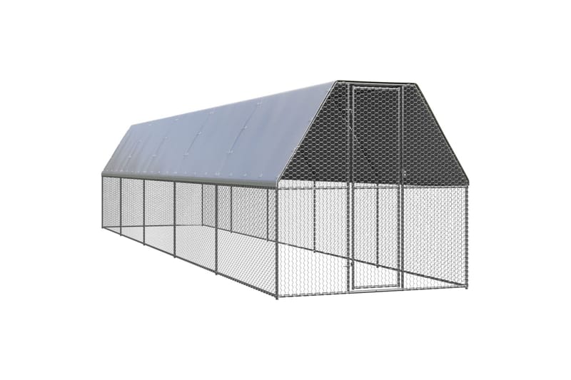 udendørs hønsegård 2x10x2 m galvaniseret stål - Sølv - Sport & fritid - Til dyrene - Fugl - Hønsehus