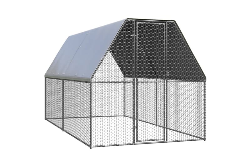 udendørs hønsegård 2x4x2 m galvaniseret stål - Sølv - Sport & fritid - Til dyrene - Fugl - Hønsehus