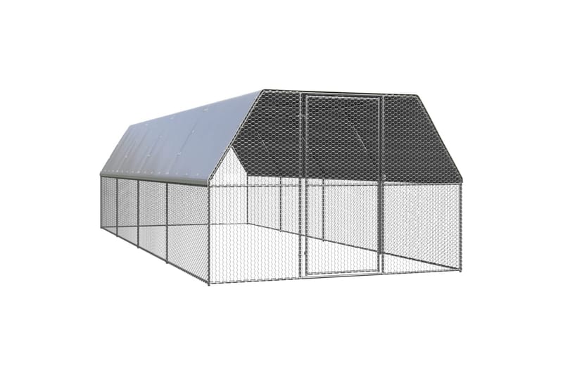udendørs hønsegård 3x8x2 m galvaniseret stål - Sølv - Sport & fritid - Til dyrene - Fugl - Hønsehus