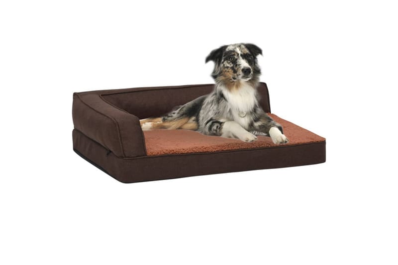 ergonomisk hundeseng 60x42 cm hør-look fleece brun - Brun - Sport & fritid - Til dyrene - Til hund - Hundemøbler