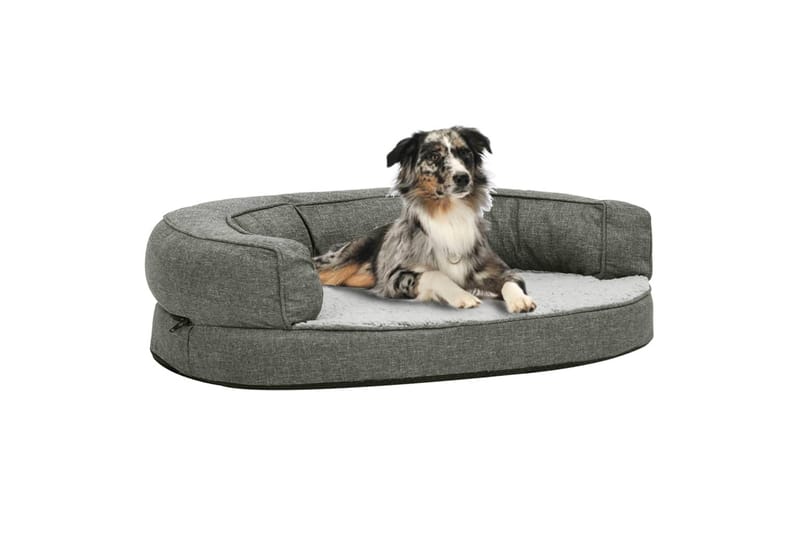 ergonomisk hundeseng 75x53 cm hør-look fleece grå - Grå - Sport & fritid - Til dyrene - Hund - Hundemøbler