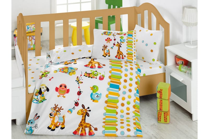 Cotton Box Sengesæt Baby 4-delt Ranforce - Hvid/Multifarvet - Tekstiler - Børnetekstiler - Sengetøj til børn - Sengesæt børn