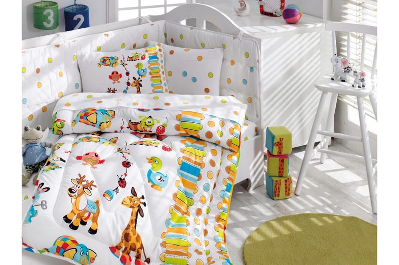 Cotton Box Sovepakke Baby 6 Dele Ranforce - Hvid/Turkis/Grøn/Orange - Tekstiler - Børnetekstiler - Sengetøj til børn - Sengesæt børn