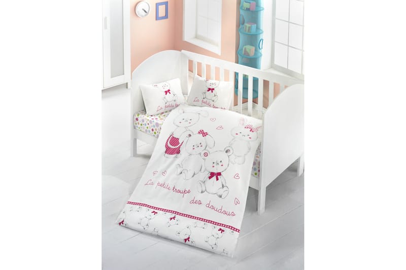 Victoria Sengesæt Baby 4-delt Ranforce - Hvid/Lyserød/Grå - Tekstiler - Børnetekstiler - Sengetøj til børn - Sengesæt børn