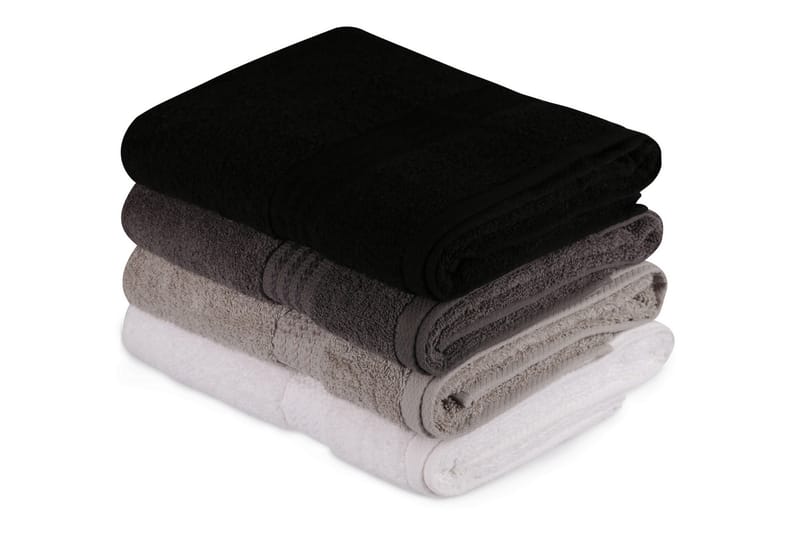 Hobby Badehåndklæde 70x140 cm 4-pak - Hvid/Grå/Mørkegrå/Sort - Tekstiler - Badetekstiler - Badehåndklæder - Stort badelagen