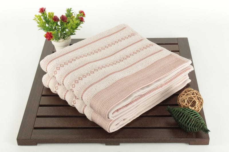 Şaheser Håndklæde 50x90 cm 2-pak - Lyserød/Brun - Tekstiler - Badetekstiler - Håndklæder