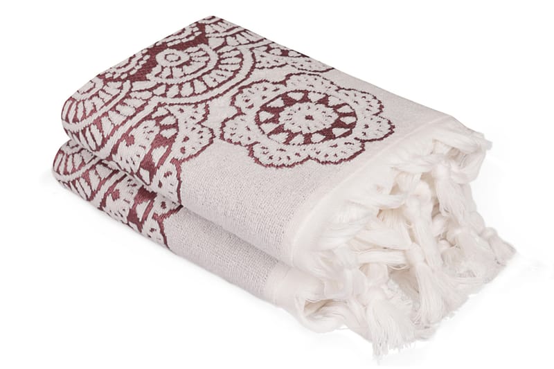 Şaheser Håndklæde 50x90 cm 2-pak - Sand/Rød - Tekstiler - Badetekstiler - Håndklæder