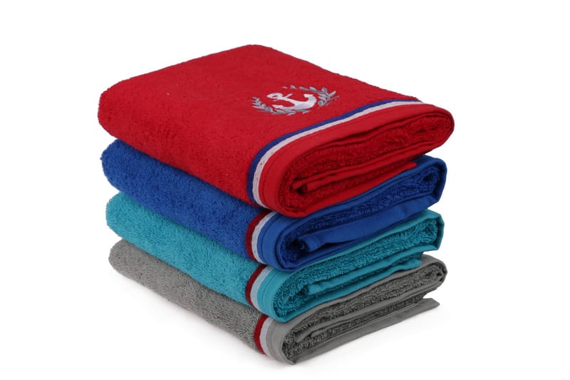 Ashburton Håndklæde 4-pak - Rød/Grå/Turkis/Blå - Tekstiler - Badetekstiler - Håndklæder
