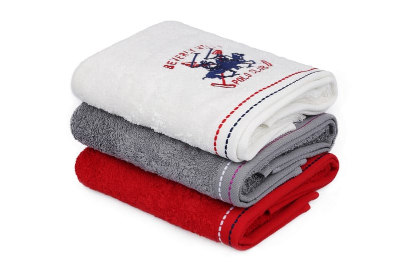 Beverly Hills Polo Club Håndklæde 50x90 cm 3-pak - Hvid/Rød/Grå - Tekstiler - Badetekstiler - Håndklæder