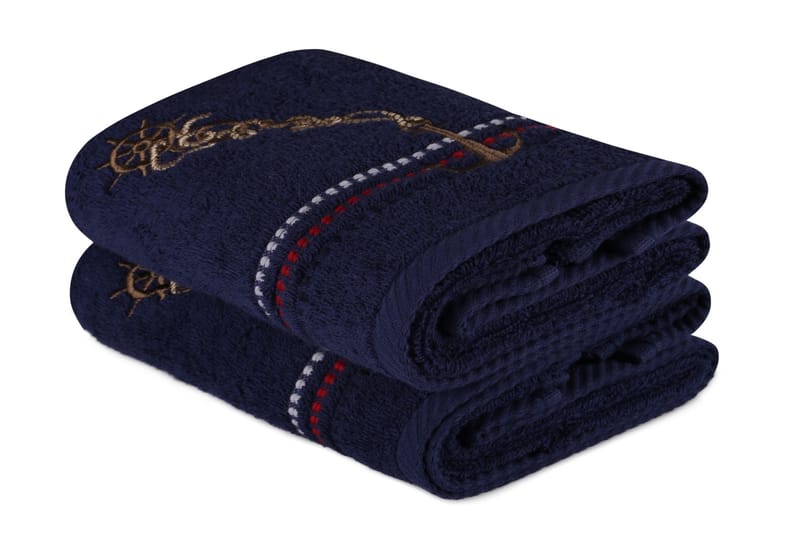 Hobby Håndklæde 50x90 cm 2-pak - Mørkeblå/Rød/Hvid/Beige - Tekstiler - Badetekstiler - Håndklæder