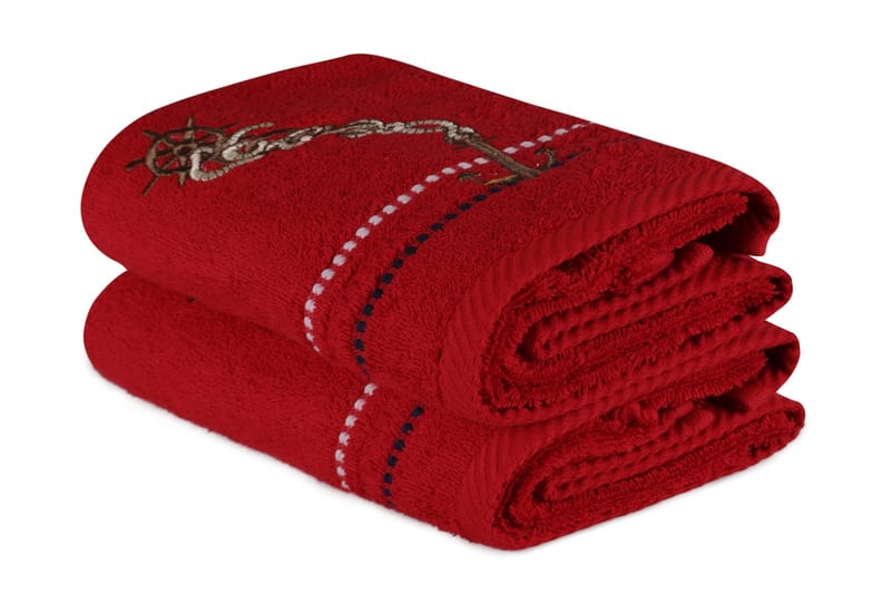 Hobby Håndklæde 50x90 cm 2-pak - Rød/Mørkeblå/Hvid/Beige - Tekstiler - Badetekstiler - Håndklæder