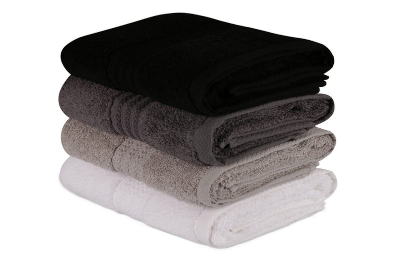Hobby Håndklæde 50x90 cm 4-pak - Hvid/Grå/Mørkegrå/Sort - Tekstiler - Badetekstiler - Håndklæder