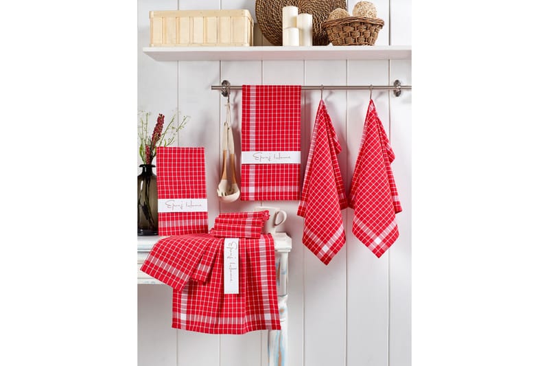 Lympne Vaskeklud 10-pak - Rød/Hvid - Tekstiler - Badetekstiler - Håndklæder