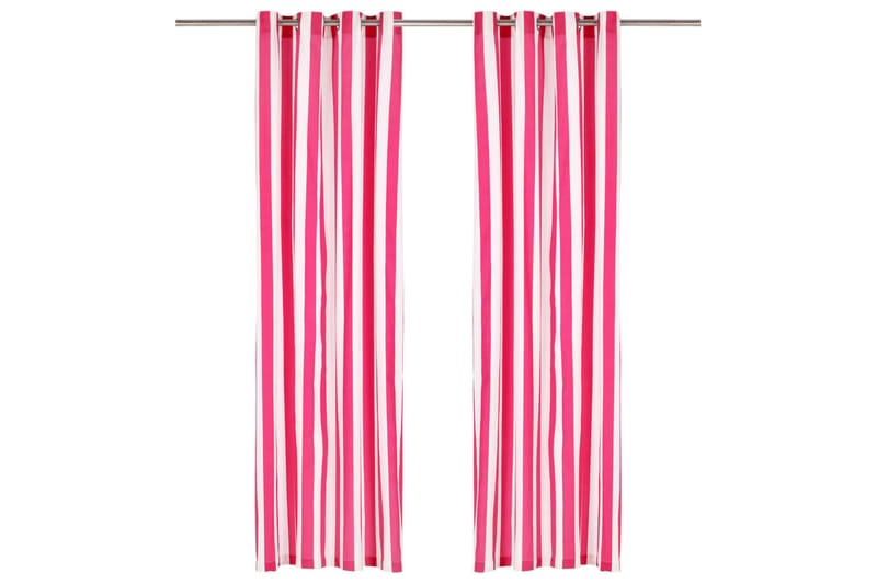 gardiner med metalringe 2 stk. 140x175 cm stof striber pink