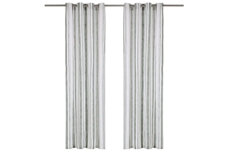 gardiner med metalringe 2 stk. 140x245 cm bomuld grønstribet - Grøn - Tekstiler - Gardiner - Mørkelægningsgardin