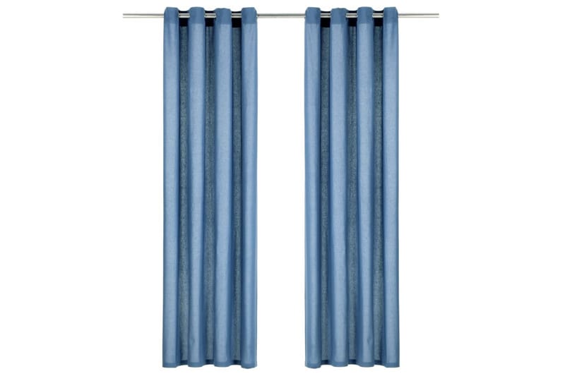 gardiner med metalringe 2 stk. 140 x 175 cm bomuld blå - Blå - Tekstiler - Gardiner - Panelgardin