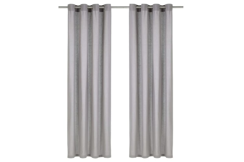 gardiner med metalringe 2 stk. 140 x 175 cm bomuld grå - Grå - Tekstiler - Gardiner - Panelgardin