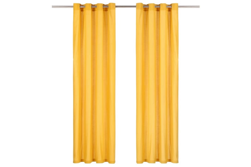 gardiner med metalringe 2 stk. 140 x 245 cm bomuld gul - Gul - Tekstiler - Gardiner - Panelgardin