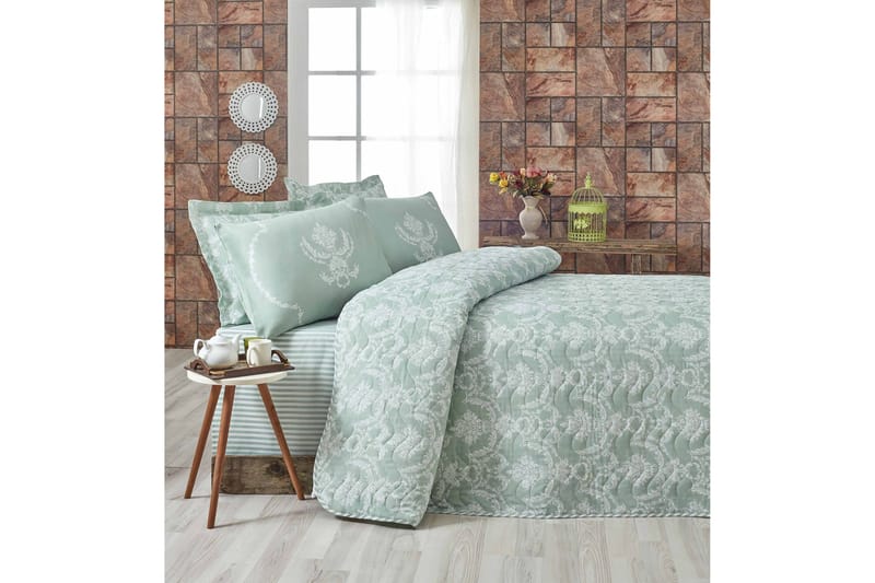 Eponj Home Sengetæppe Enkelt 160x220+Pudebetræk Quiltet - Grøn/Hvid - Tekstiler - Sengetøj - Sengesæt & dynesæt