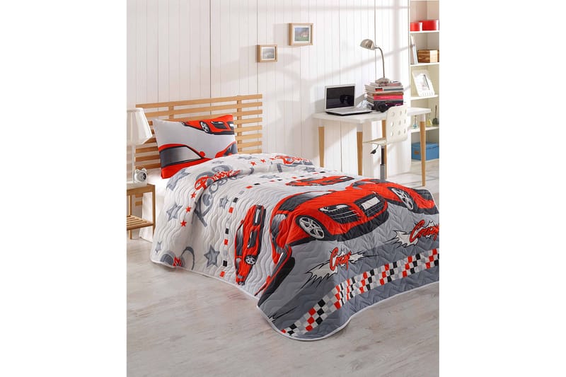 Eponj Home Sengetæppe Enkelt 160x220+Pudebetræk Quiltet - Rød/Grå/Hvid - Tekstiler - Sengetøj - Sengetæppe
