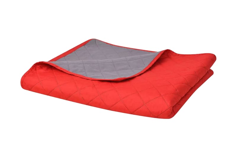 dobbeltsidet polstret sengetæppe rød og grå 230x260 cm - Flerfarvet - Tekstiler - Sengetøj - Sengetæppe - Sengetæppe dobbeltseng