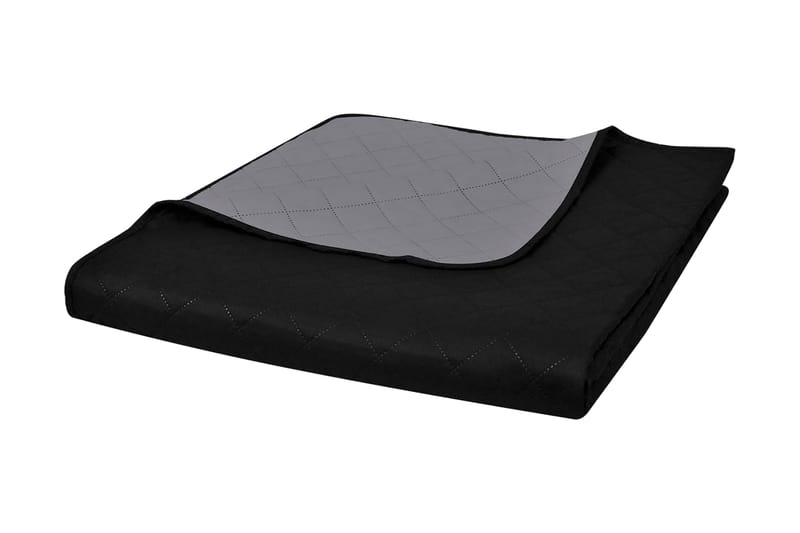 dobbeltsidet quiltet sengetæppe sort og grå 220 x 240 cm - Sort - Tekstiler - Sengetøj - Sengetæppe - Sengetæppe dobbeltseng
