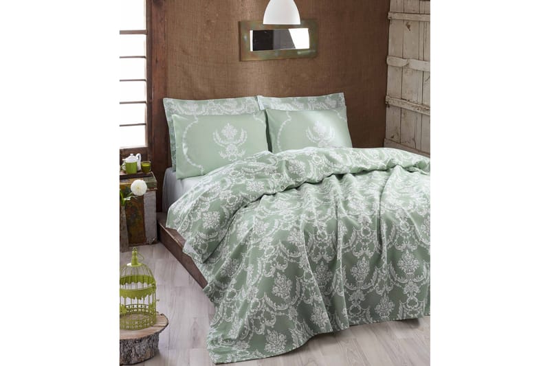 Eponj Home Sengetæppe Enkelt 160x235 cm - Grøn/Hvid - Tekstiler - Sengetøj - Sengetæppe