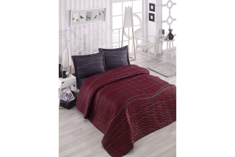 Eponj Home Sengetæppe Dobbelt 200x220+2 Pudebetræk Quiltet - Rød/Antracit - Tekstiler - Sengetøj - Sengetæppe