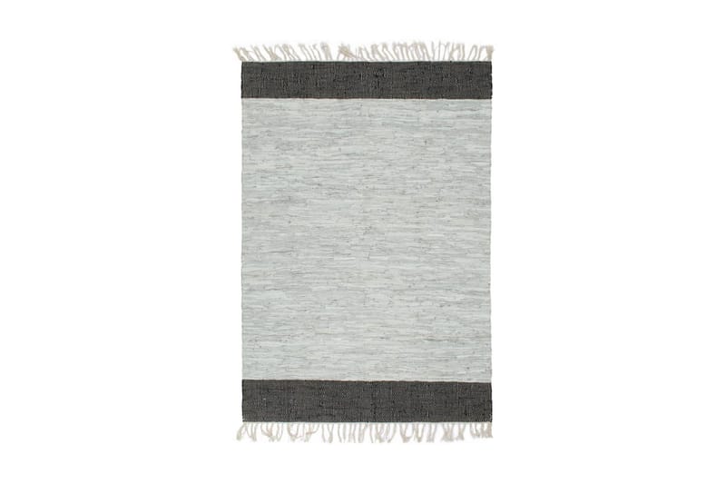 håndvævet chindi-tæppe læder 120 x 170 cm lysegrå og sort - Grå - Tekstiler - Tæpper - Håndvævede tæpper