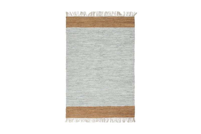 håndvævet chindi-tæppe læder 190x280cm lysegrå og gyldenbrun - Grå - Tekstiler - Tæpper - Moderne tæppe - Bomuldstæpper