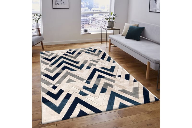 Irubhi Tæppe 120x200 cm - Blå/Cremehvid/Beige - Tekstiler - Tæpper - Moderne tæppe - Mønstrede tæpper