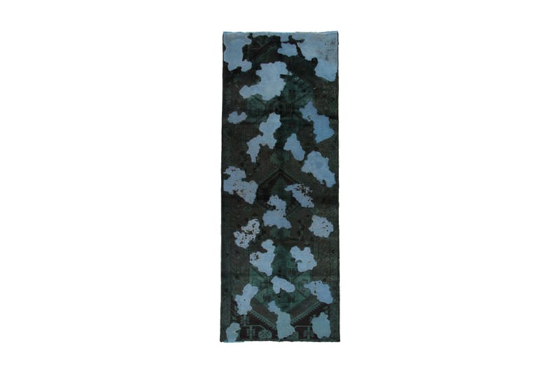 Vintage håndknyttet Tæppe Uld Mørkegrøn / Blå 110x300cm - Tekstiler - Tæpper - Moderne tæppe - Uldtæppe