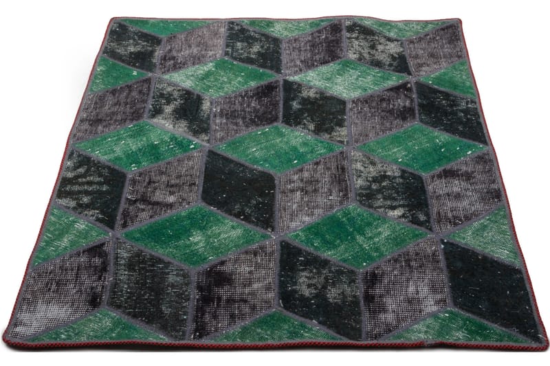 Håndknyttet patchwork tæppe uld / garn flerfarvet 110x124cm - Tekstiler - Tæpper - Orientalske tæpper - Patchwork tæppe
