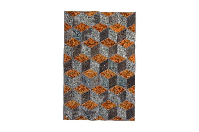 Håndknyttet patchwork tæppe uld / garn flerfarvet 141x215cm - Tekstiler - Tæpper - Orientalske tæpper - Patchwork tæppe