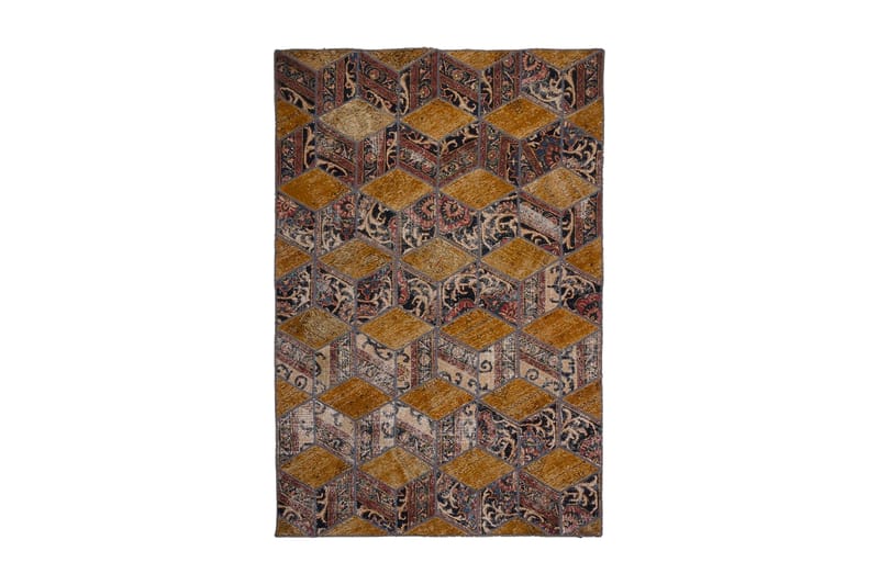 Håndknyttet patchwork tæppe uld / garn flerfarvet 142x214cm - Tekstiler - Tæpper - Håndvævede tæpper