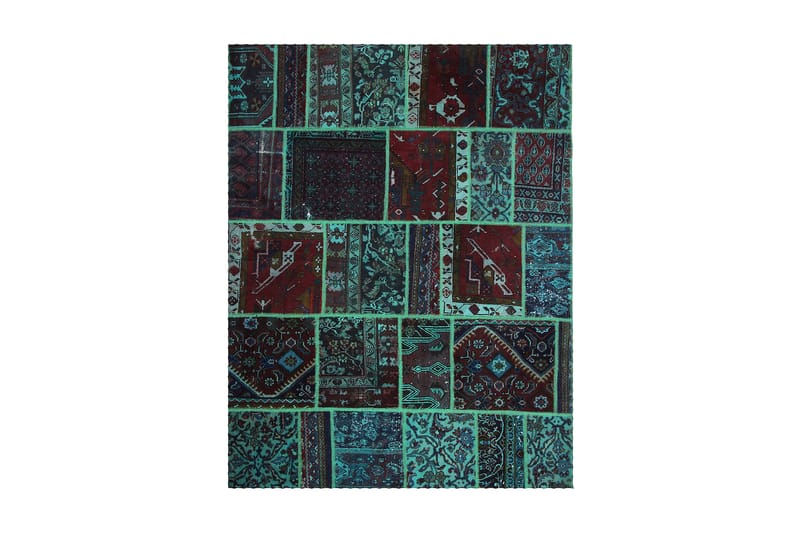 Håndknyttet patchwork tæppe uld / garn flerfarvet 167x220cm - Tekstiler - Tæpper - Håndvævede tæpper