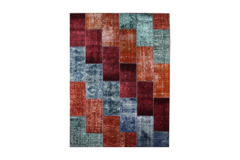 Håndknyttet patchwork tæppe uld / garn flerfarvet 182x241cm - Tekstiler - Tæpper - Orientalske tæpper - Patchwork tæppe