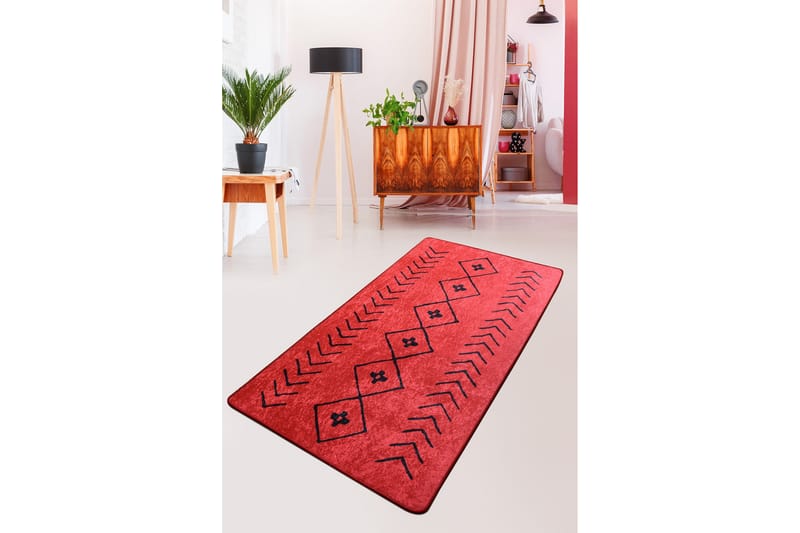 Sehnaz Entrémåtte 80x200 cm - Rød/Sort/Velour - Tekstiler - Tæpper - Små tæpper