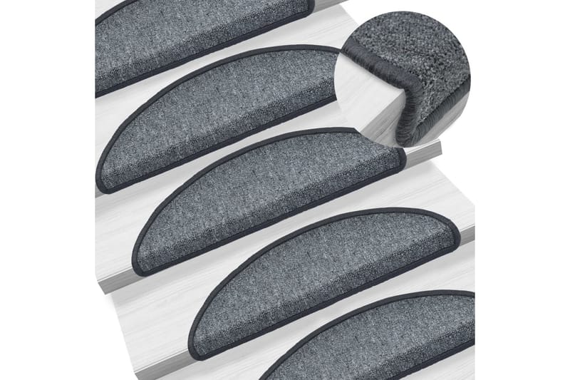 15 stk. trappemåtter 56 x 17 x 3 cm mørkegrå - Grå - Tekstiler - Tæpper - Specialmåtte - Trappetrins tæpper
