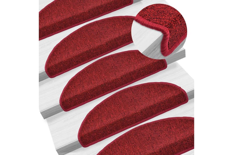 15 stk. trappemåtter 65 x 24 x 4 cm bordeauxrød - Rød - Tekstiler - Tæpper - Specialmåtte - Trappetrins tæpper